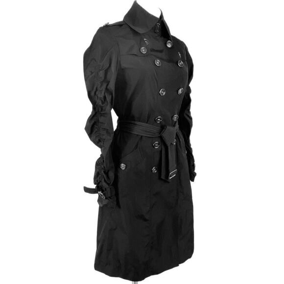BURBERRY BLACK LONG LIGHTWEIGHT BELTED RAIN TRENCH COAT SIZE 6 - Picture 8 of 16